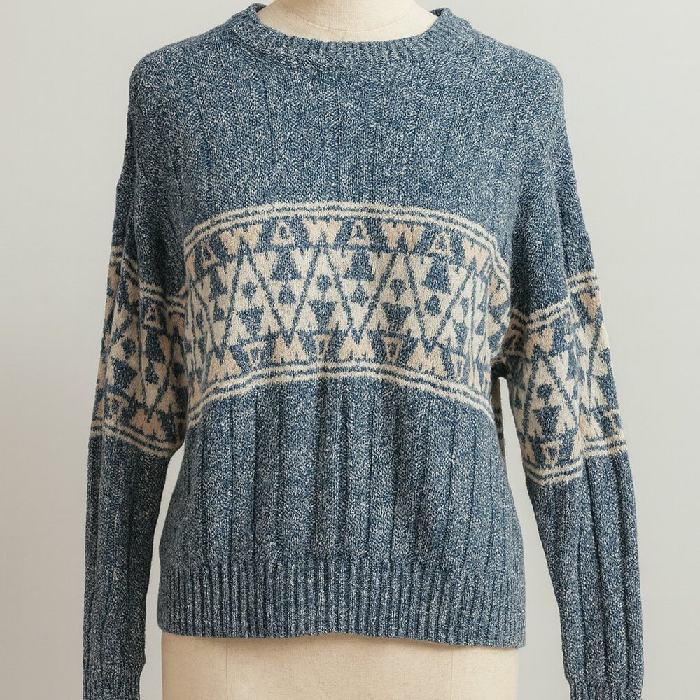 Claiborne Vintage Sweater Blue & Light Pink Cottagecore Cotton Medium